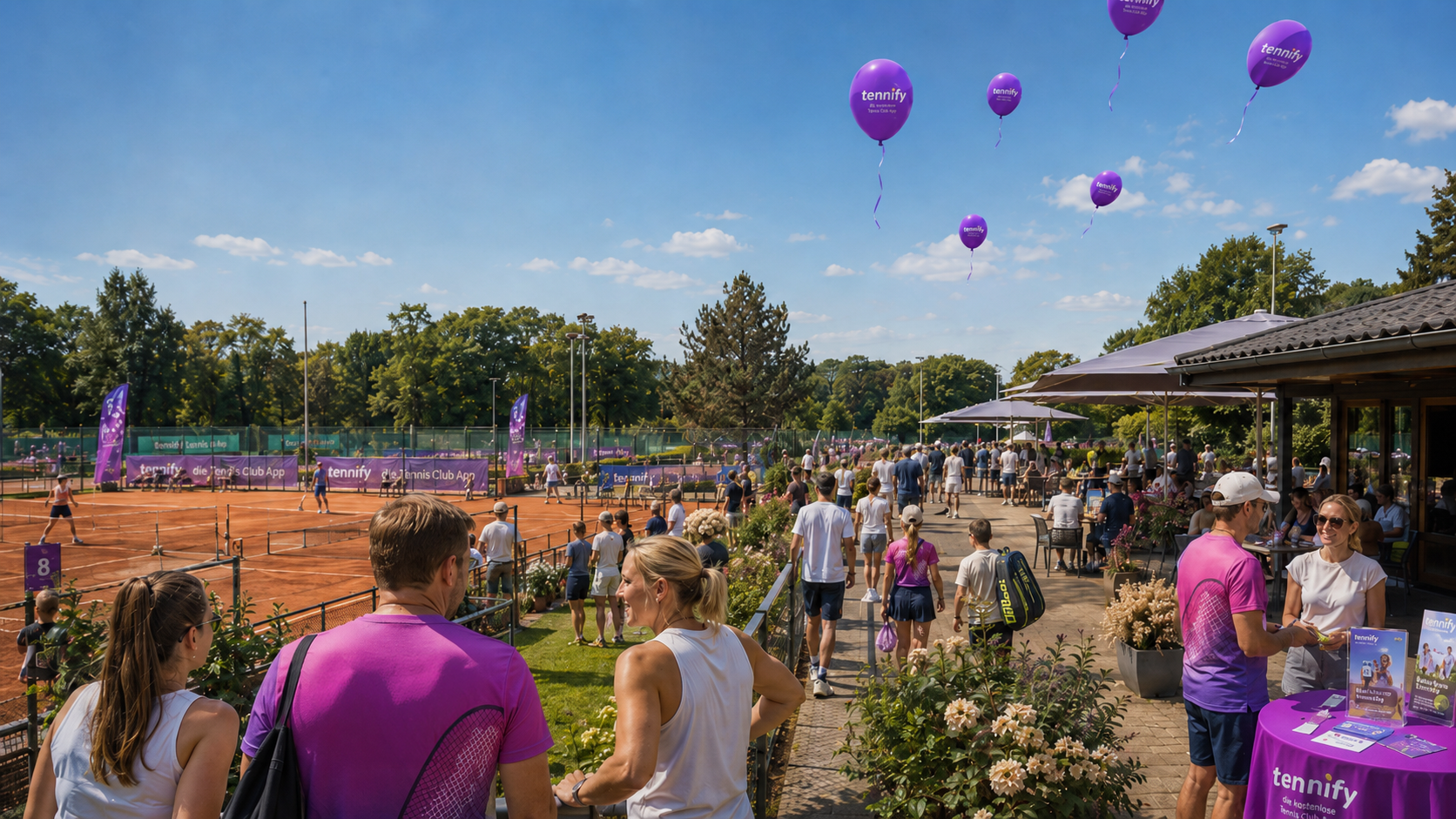 Tennisanlage mit Spielern für die Aktionen 2026 von tennify